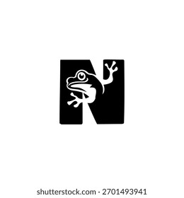 Design de logotipo de sapo criativo formado a partir de uma letra alfabética, combinando o caráter animal e tipografia para marca moderna. Perfeito para empresas, mascotes, empresas de vida selvagem e estúdios criativos