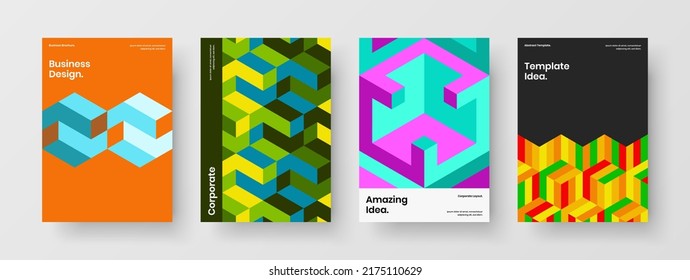 Creative front page vector design template collection. Unique geometric pattern book cover illustration bundle.