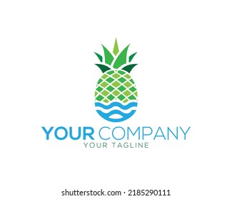 Creative Fruit Pineapple Juicy And Pools Logo Icon Design Vector Template.