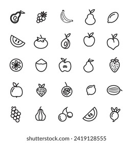 Creative fruits vegetables icon pack fruit food vegetable simple set vector line icons