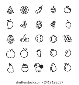 Creative fruits vegetables icon pack fruit food vegetable simple set vector line icons