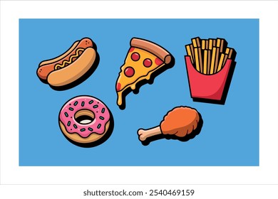 Creative Fun and colorful street food vector art collections for promotion, Modern street food vector art for trendy sticker designs, Festive street food vector illustrations