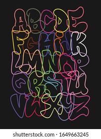 Fuente creativa graciosa. Cartas coloridas dibujadas a mano.