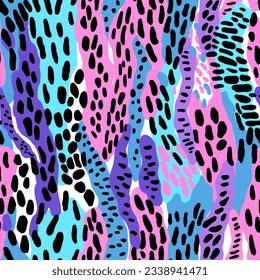 Creative funny textured leopard skin seamless pattern. Trendy animal fur wallpaper. Abstract camouflage background. Design for fabric, textile, wrapping paper, cover, poster, Illustration