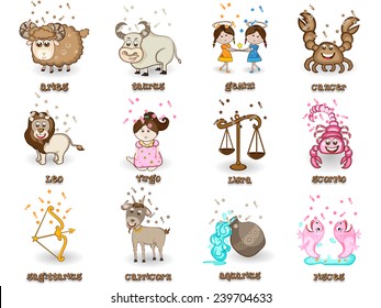 Creative funny twelve Zodiac or Horoscope sign on beige background.