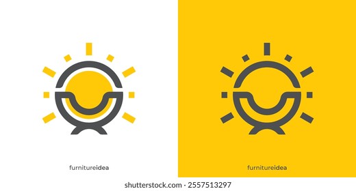 Creative Furniture Idea Logo. Sofa or Chair and Lamp, Light Icon Graphic. Furniture, Interiors Logo Design Template.