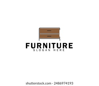 Creative Furniture Minimalist Logo. Letter F in Negative Space. Furniture Wardrobe Logo Icon Symbol Vector Design Template.