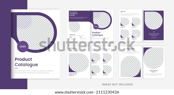 Creative Furniture Product catalog design template\
with purple shapes layout\
vector