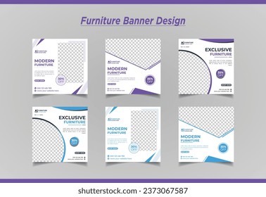 Creative Furniture sale social media post design package or Instagram post and facebook post or square banner template