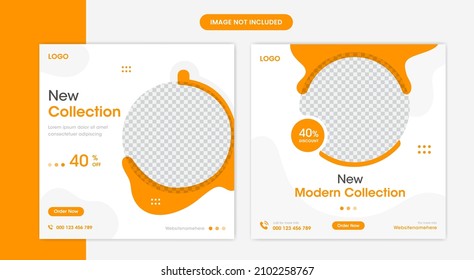 Creative furniture social media post design with orange shapes interior premium vector