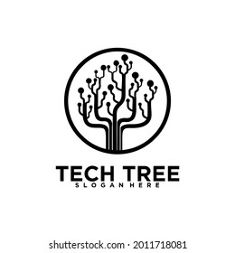 A creative and futuristic tech logo featuring a stylized tree formed by circuit lines enclosed in a circular shape, symbolizing growth, innovation, and connectivity. Perfect for tech startups