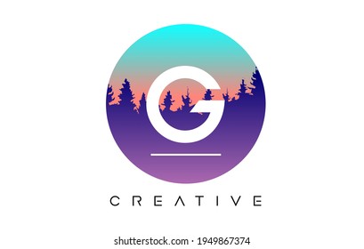 Creative G Letter Logo Design with Pine Forest Vector Shapes and Pastel Circular shape Color Illustration