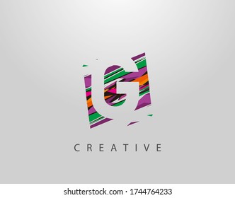 Creative G Letter Logo. Modern Abstract Geometric Initial G Design, made of various colorful pop art strips shapes  