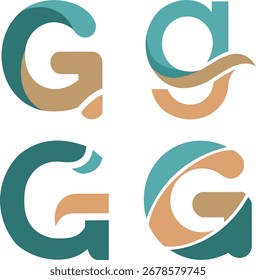 Variaciones creativas del logotipo de la letra "G" en azul, rojo, oro y monocromo con estilo moderno