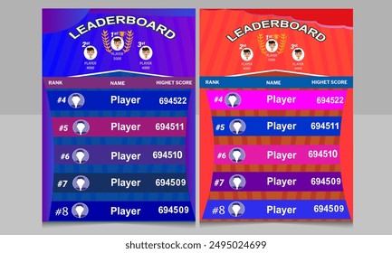 Creative Game Leaderboard mit abstraktem Hintergrund, rot und blau Farbmodus Option