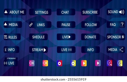 creative Game streaming interface elements. Gaming frames, bars and buttons
