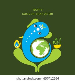 creative ganesha chaturthi or idol ganesha with green or save eenrgy concept design