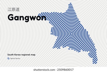 Mapa de Gangwon Criativo com Padrão Espiral. Série de mapas regionais da Coreia do Sul