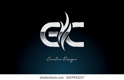 Creativo GC Carta Llama Logotipo Monograma metálico negrita con símbolo de fuego para Premium Chrome Branding e identidad visual