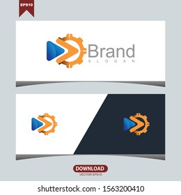 Creative gear arrow concept logo icon vector design inspiration