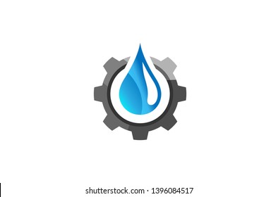 Ilustración del diseño del vector con el logotipo Blue Drop del engranaje creativo