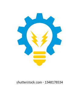 Creative Gear, Bulb and Thunder Bolt Vector Logo Icon Template for Electricity, Power, Plant, Energy, Research, Science and Innovation Bussiness Industry Company