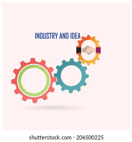Creative gear concept and handshake abstract sign on background. Vector illustration. 