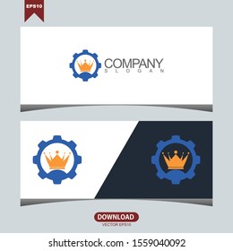Creative gear crown concept logo vector design template