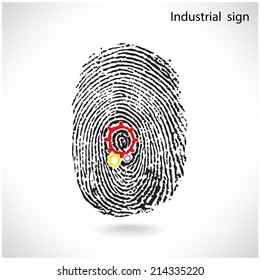 Creative gear idea concept with fingerprint symbol .Industrial sign , business ideas .Vector illustration. 