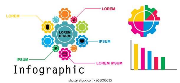 Creative Gear Info graphic template. Infographic concept with computer and device icon, monitor, mouse, and others. Can be used for diagram, presentation, banner, web design, and others.