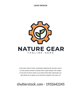 Creative Gear leaf icon logo design vector illustration. Agro Gear Leaf logo design color editable