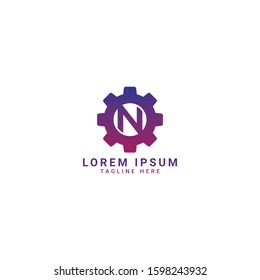 creative Gear and letter N logo template. Logotype for heavy industry, auto parts store, workshop or repair service. Concept icon for engineering company. Simple style vector clip art.