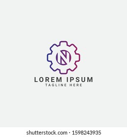 creative Gear and letter N logo template. Logotype for heavy industry, auto parts store, workshop or repair service. Concept icon for engineering company. Simple style vector clip art.