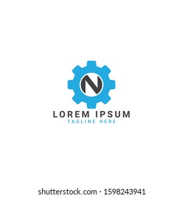 creative Gear and letter N logo template. Logotype for heavy industry, auto parts store, workshop or repair service. Concept icon for engineering company. Simple style vector clip art.