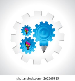 creative gear over colorful bulb idea concept 