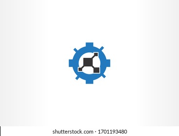 Creativo Engranaje Con Plantilla De Diseño De Logotipo De Concepto Pixel. Símbolo mecánico del logotipo vectorial