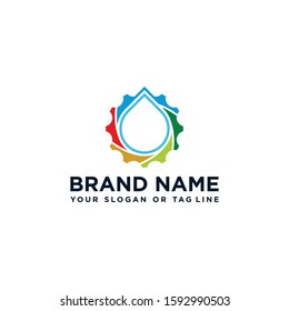 Creative gear and water logo vector template