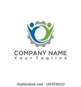 Creative gear work people logo icon template for health, medical, sport, security and the like companies