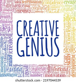 Creative Genius Wort Cloud konzeptionelles Design einzeln auf weißem Hintergrund.