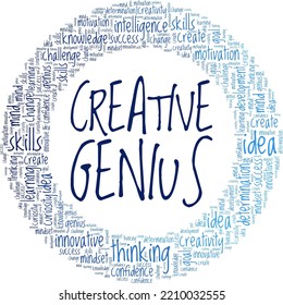 Creative Genius word cloud conceptual design isolated on white background.