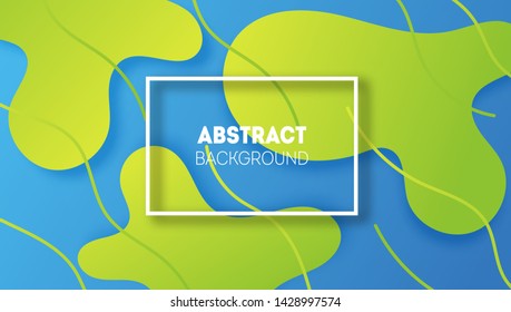 Creative geometric 3D wallpaper. Trendy green gradient shapes and wavy lines composition. 