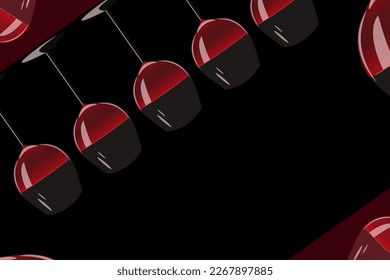 Fondo geométrico creativo con vaso de vino tinto sobre fondo negro estilo. Plantilla de cartel para la bodega.