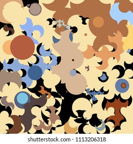 A creative geometric background consisting of chaotically scattered circles of different size and color. Beautiful abstract wallpaper.