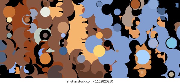 A creative geometric background consisting of chaotically scattered circles of different size and color. Beautiful abstract wallpaper. The image format is suitable for printing on a mug.