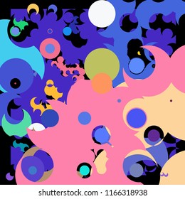 A creative geometric background consisting of chaotically scattered circles of different size and color. Colorful abstract wallpaper.