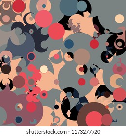 A creative geometric background consisting of chaotically scattered circles of different size and color. Beautiful abstract wallpaper.