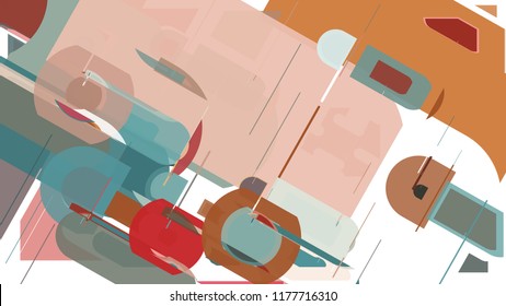 A creative geometric background consisting of chaotically scattered elements of different size and color. Beautiful abstract wallpaper in a retro futuristic style.