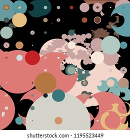 A creative geometric background consisting of chaotically scattered circles of different size and color. Beautiful abstract wallpaper.