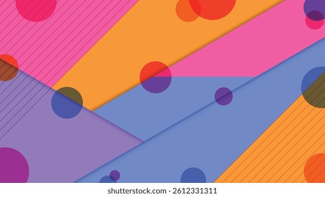 Creative geometric background featuring bold colors with abstract circles and layered shapes ideal for vibrant design and digital artwork with a modern look