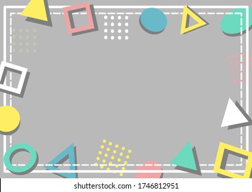 Kreativer geometrischer Hintergrund. Memphis-Designmuster Oval, Dreieck, Pulka-Punkte und Rechteck auf grauem Hintergrund. Bildschirmdarstellung